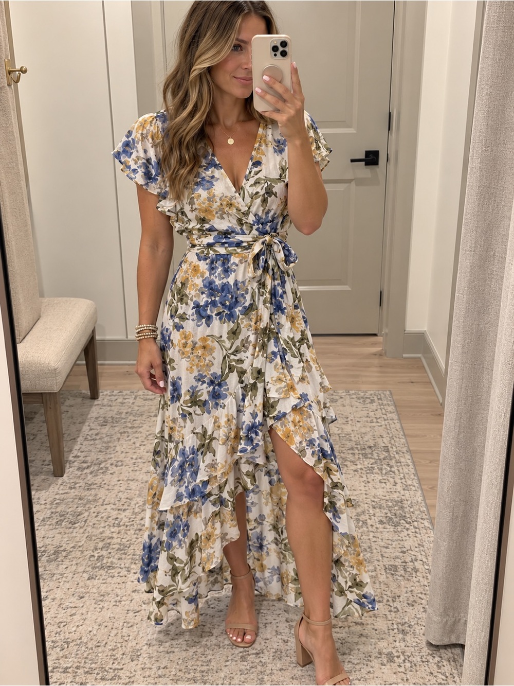 NWT Kate and Lily Floral Wrap Hi-Low Dress V-Neck Ruffle Short Sleeve Size S
